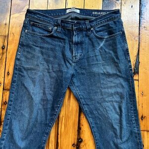 Madewell Relaxed Taper Jeans Men 32x30 (Fits 34x28) Dark Wash Stretch Distressed